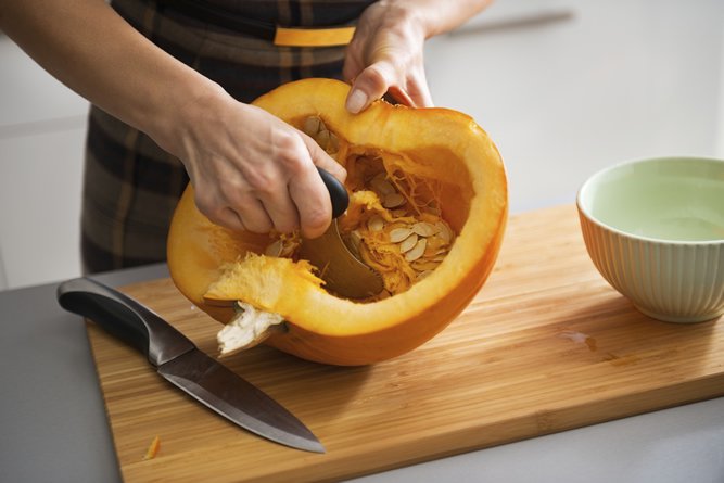 cut through the pumpkin
